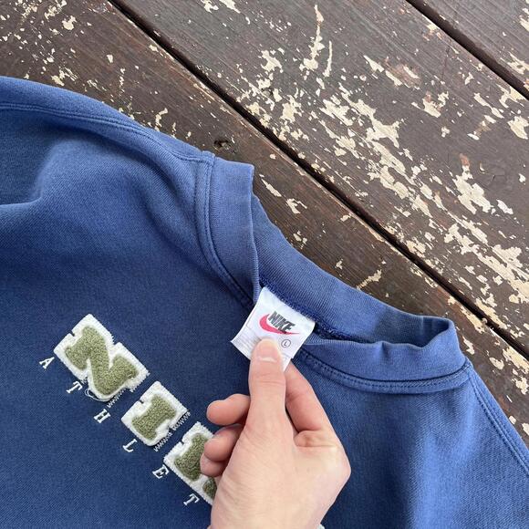 (L) Vintage 90s Y2K Nike Crewneck Sweatshirt Embroidered Spellout - Picture 3 of 6